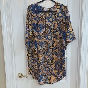 NWT LuLaRoe Blue and Yellow Floral Kimono Sz S